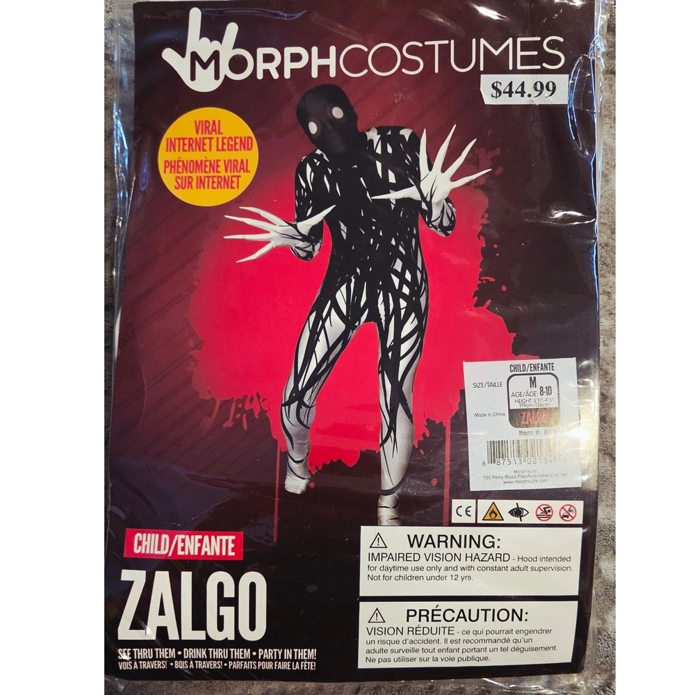 Morphsuits Zalgo Costume Kids Size M Black White Excellent Viral Internet Legend